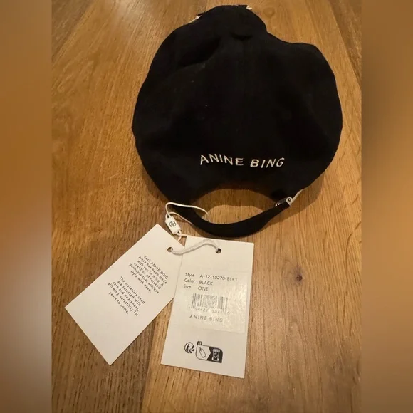 Anine Bing Black Embroidered Letter AB Cap, NWT - Picture 2 of 3